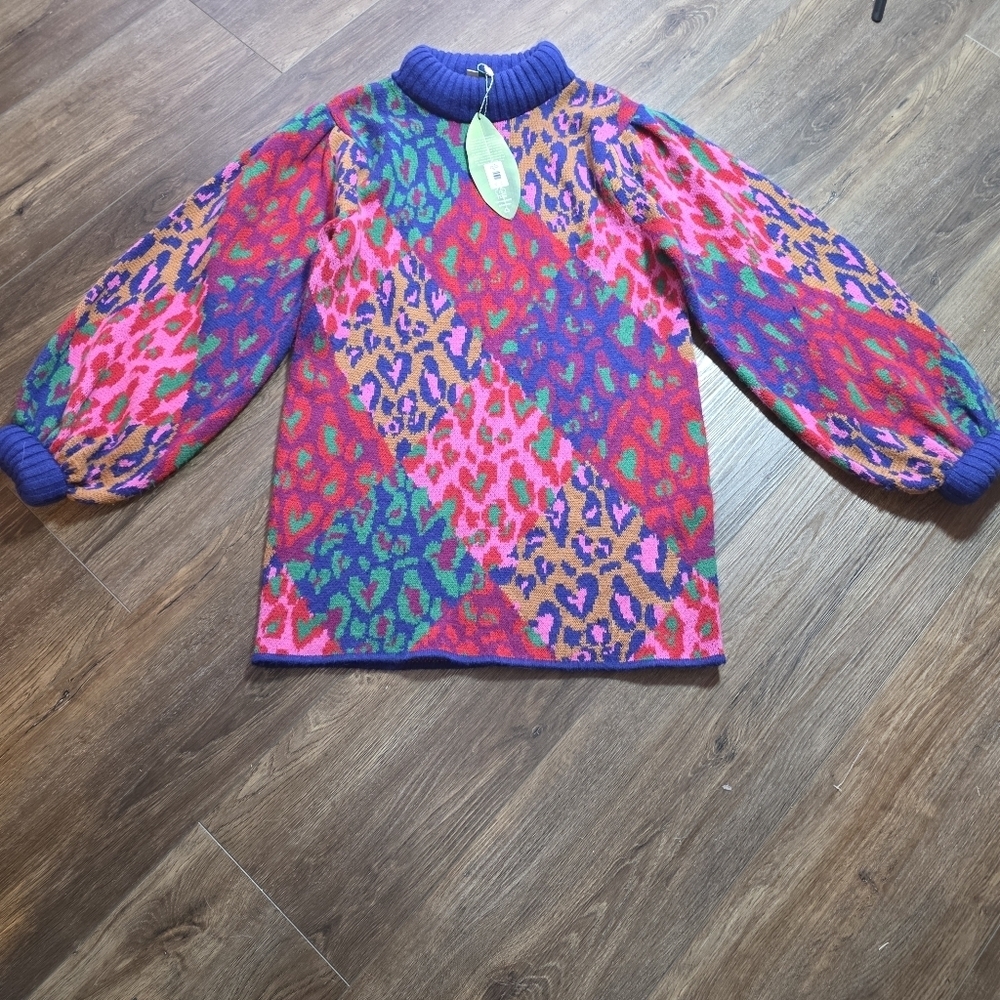 Farm Rio Mixed Leopard Pop Sweaterdress Multi Size L NWT - Picture 9 of 15